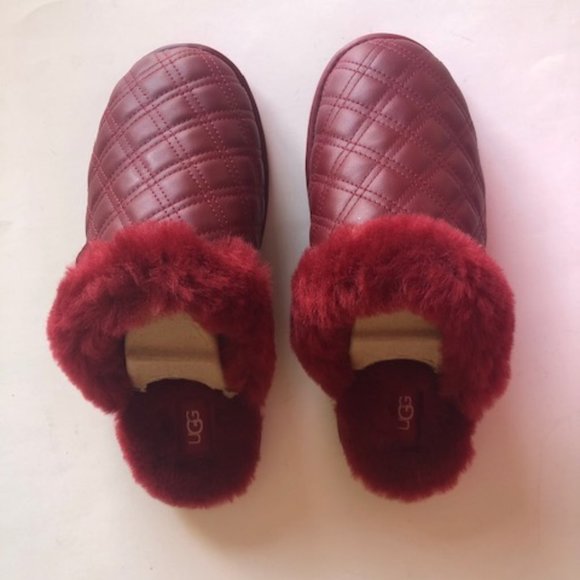 UGG Genuine Shearling Scuffette II Quilted Leather Red Slipper. Size: 8, 9 - Picture 1 of 15
